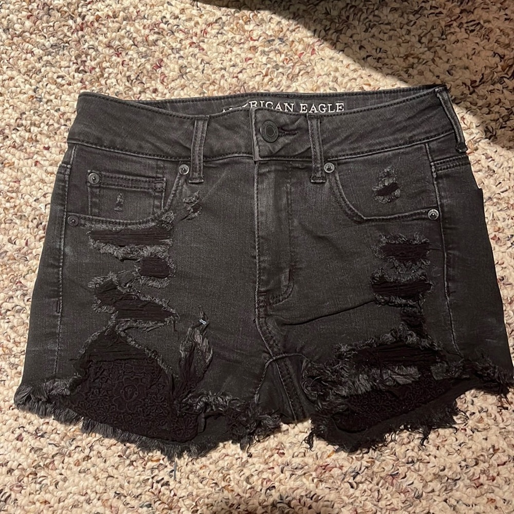 American Eagle Black Hi-Rise Shortie Jean Shorts Size 2